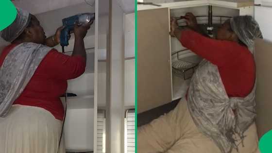 Talented woman installs kitchen cabinets, netizens impressed: "God bless you mama"