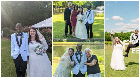 Overjoyed man celebrates getting married to his Oyinbo lover, their wedding pictures get many talking