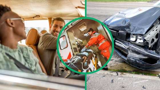 2 men fall out of car that overturned in Johannesburg road accident, health workers do life-saving work on the scene