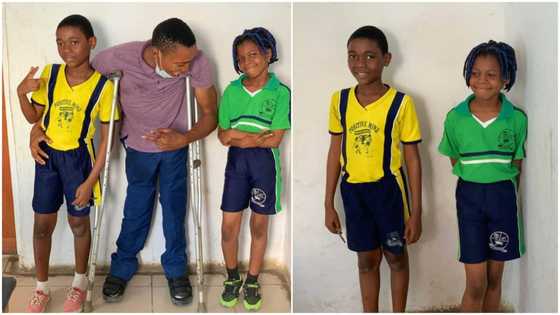 Physically challenged man surprises parents of 2 kids, pays their school fees
