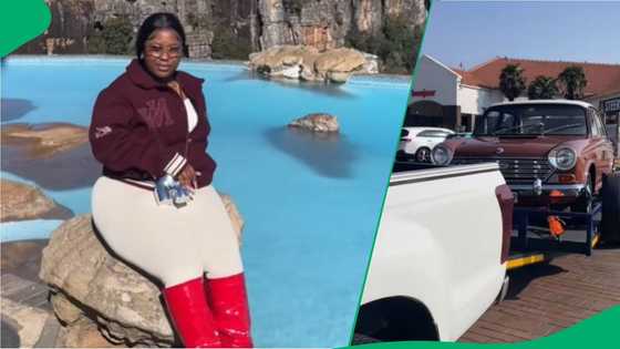 Woman personally tows vintage car gift to surprise dad in TikTok video
