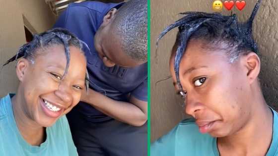 Man relaxes girlfriend's hair in TikTok video, Mzansi impressed as he styles her to perfection