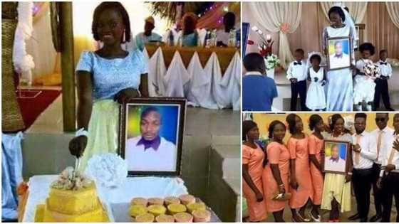 Lady gets married to photo of her lover as the man said he is busy abroad, photos from the wedding wow many