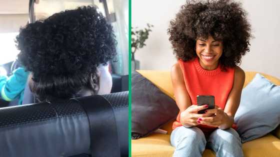 Woman captured on TikTok video rocking odd puff-pixie-cut wig in a taxi, hairdo has Mzansi cracking jokes