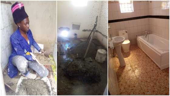 Lady who tiles floors for a living showcases her hustle, photos go viral