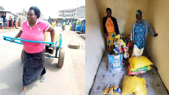 Well wishers open cereal shop for woman pictured pulling heavy handcart