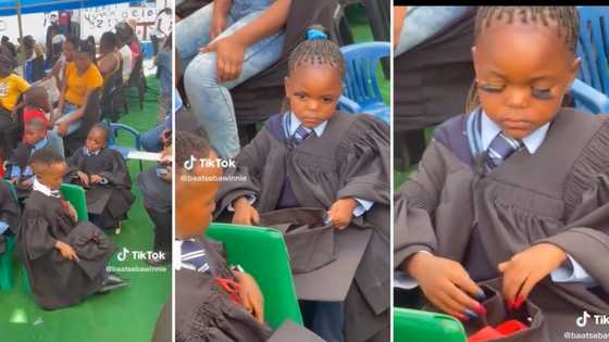 Mzansi amazed by little girl with fake eyelashes and nails at graduation party: "Youngest slay queen ever"