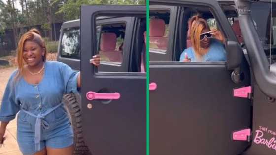 Woman drives Barbie personalised Jeep in TikTok video, SA inspired by self-made baller
