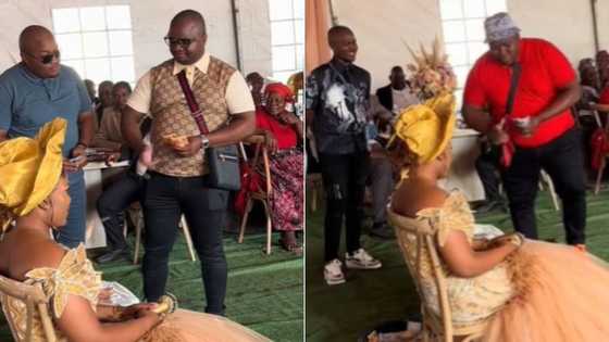 Men throw cash at African bride in traditional ceremony, TikTok video of their extravagance leaves many envious