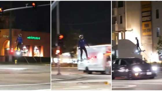 Man transports self on busy road using flying hoverboard, video goes viral