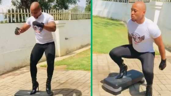 Man slays workout in high heels, TikTok video has Mzansi awed by his balance skills
