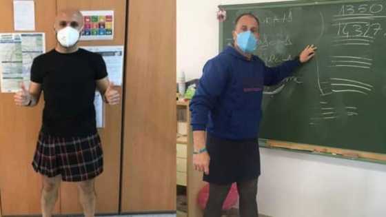 Male teachers show support to expelled student by wearing skirts