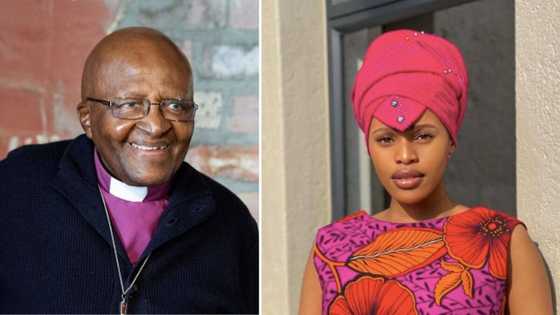 Pics of Natasha Thahane's bundle of joy have peeps suggesting the baby looks like Archbishop Desmond Tutu