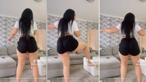 Simz Ngema leaves Mzansi salivating after doing 'Bhebha' challenge in tiny black shorts, fans can't get enough