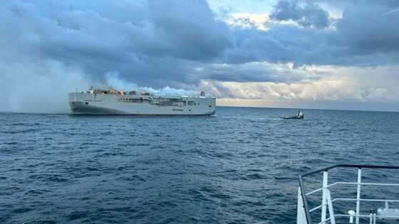 Deadly fire burning on car transport ship off Netherlands