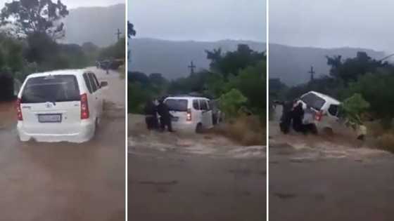 KZN floods: Horrific video shows car swept away after attempting to cross a flooded bridge, Mzansi appalled