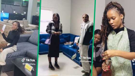 TikTok video of lady showing off new furniture as she moves in with boyfriend, SA shares cohabitating advice