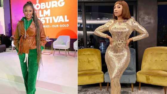 Enhle Mbali shows up at Showmax red carpet event in gorgeous beaded number, Mzansi swoons over actress: "A lady with class"