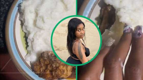 Video of how South African woman hides extra meat under pap on her plate, Mzansi reacts with funny judgements