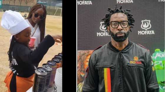 Video of DJ Sbu's adorable daughter Wawa selling his energy drinks Mofaya at a function warms Mzansi's hearts