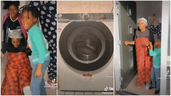 Mother "falls" in happiness after seeing new front loader washing machine daughter gifted her on birthday