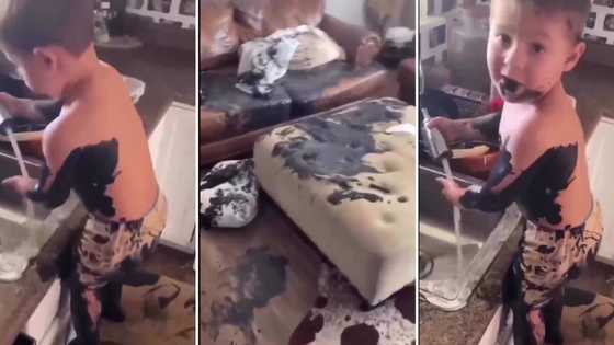 Boy covers living room and himself in black paint, Mzansi peeps feel for parents: "I would just cry"