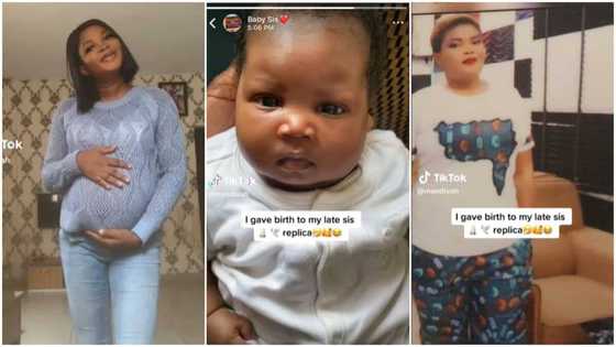 Lady who lost sister gives birth to baby who looks like late sibling, video surprises many