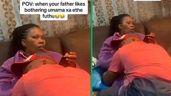 Man tightly clings to wife on couch in TikTok video, Mzansi touched by happy family dynamic