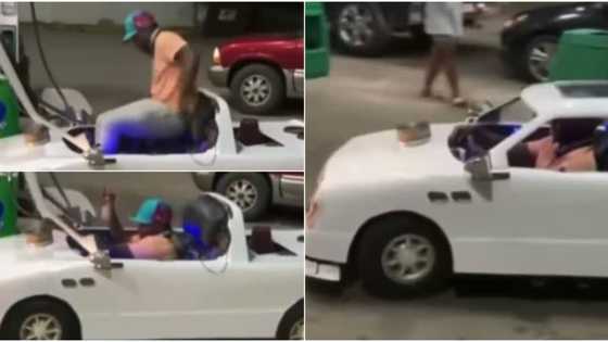 Man causes stir online after driving unique car that looks like toy to filling station, video goes viral