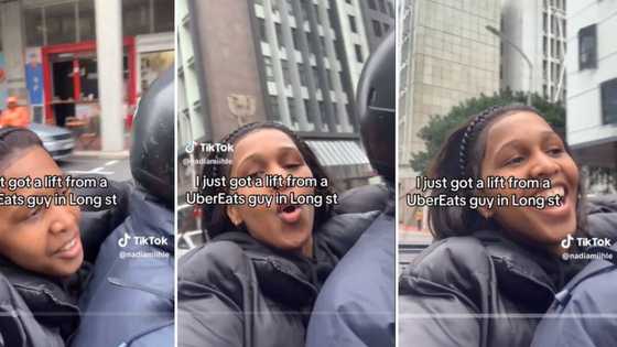 Woman catches ride on Uber Eats delivery bike in Cape Town in hilarious video, Mzansi amused by the stunt