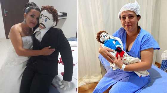 Stressed and single woman, 37, marries rag doll made by her mother, happy couple welcomes baby doll