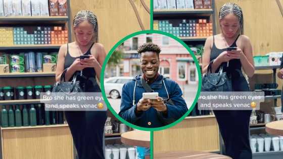 Man drools over Jozi stunner with green eyes who speaks venac, Mzansi reacts to video with funny comments