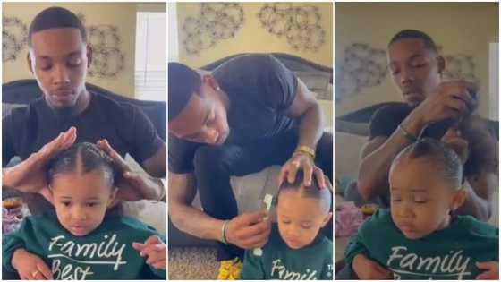 Sweet father does daughter's hair with great skill, praised by many