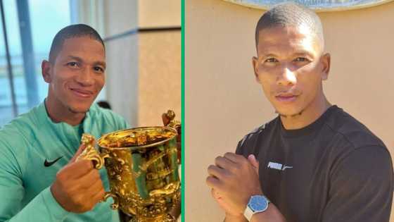 RWC: Lady tries to kiss Manie Libbok on the cheek during the trophy tour, SA annoyed