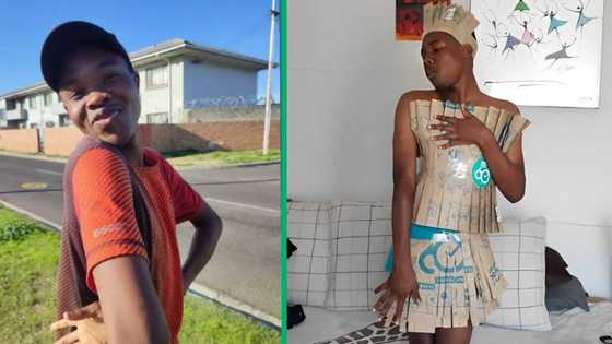 Young man stuns Mzansi with creativity, makes dress with Checkers Sixty60 bags: "Love it"