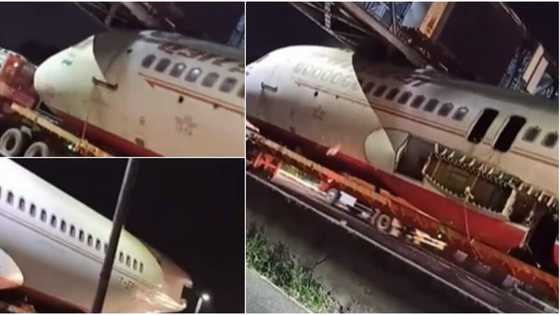 Massive reactions as trailer transporting aeroplane gets stuck under bridge, video goes viral