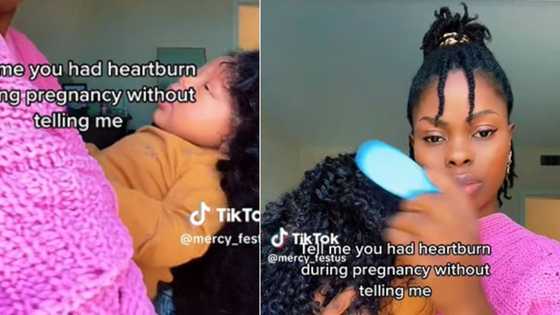 Woman puts full lace frontal wig on her baby for joke on TikTok, moms discuss heartburn causes during pregnancy