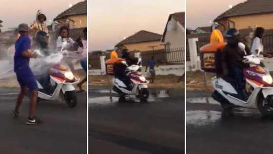 Naughty children throw buckets of water at delivery man and run away, video has elders shaking their heads