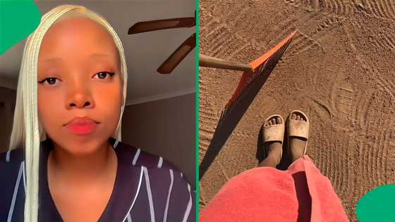 Young SA lady put to work at home after returning for the holidays, Mzansi relates