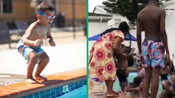 Fearless boy jumps in pool in TikTok video, Mzansi crack jokes about his bravery