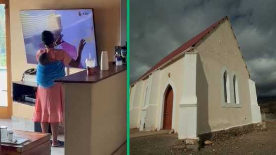 TikTok video of woman carrying baby while absorbed in TV gospel leaves SA puzzled as she holds screen