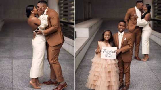 Family affair: Man proposes to girlfriend with kids in tow, Mzansi showers them with admiration