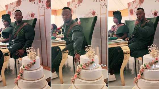 Hilarious video of buff groom tasting cake at his wedding has Mzansi laughing out loud: "This guy though"