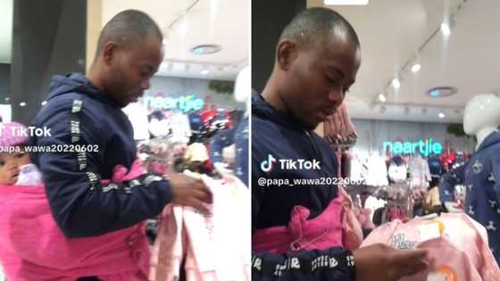 Hands-on father goes TikTok viral for shopping with baby on his back: "Father of the year"