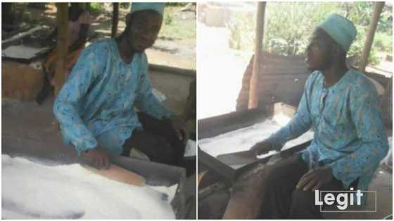Man with masters degree fries garri to make a living, shares his dream of becoming an employer