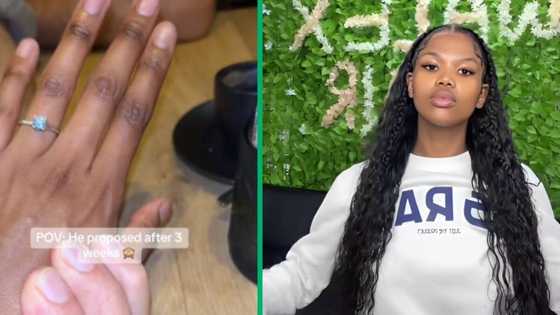 Woman flaunts man that proposed to her after 3 weeks, Mzansi envious: "Team interracial"