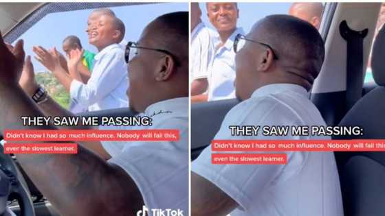 Life science TikTok teacher SammyKayWhite drives past students who sing his class teachings