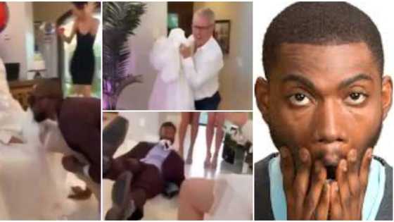 Father-in-law wears daughter’s wedding gown to prank her blindfolded husband, viral video causes huge stir