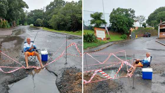 "Shad on the bite": Fed up local decides to try his hand at fishing in massive pothole