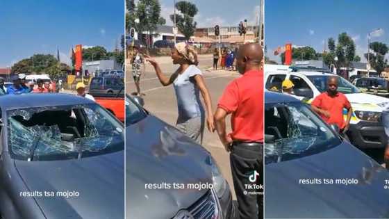 Tswana lady smashes hubby's car for cheating after 16 years of marriage, viral Twitter clip of her anger has SA up in arms